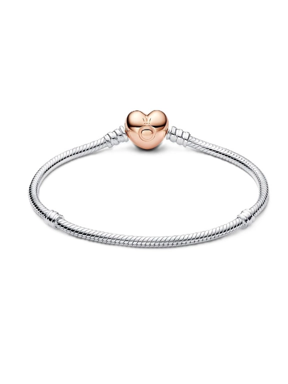 Bransoletka damska Pandora 580719-17 o splocie wężykowym z zapięciem w kształcie serca