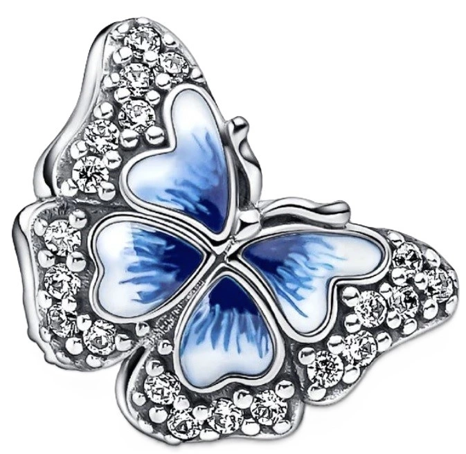 Charms Pandora Lśniący charms z błękitnym motylem 790761C01