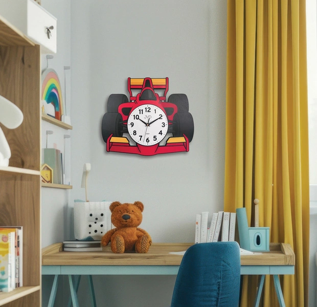 Zegar JVD HJ116 Czerwony samochód Dziecięcy Cichy mechanizm