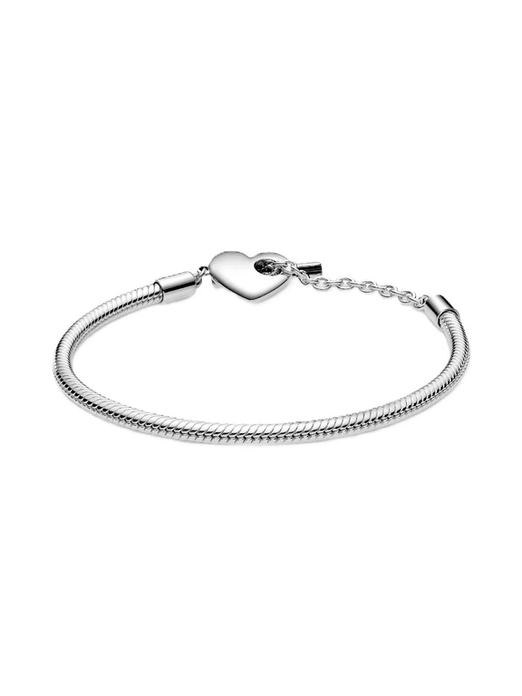 Bransoletka damska Pandora 599285C00-20 o splocie wężykowym z sercem i zapięciem T