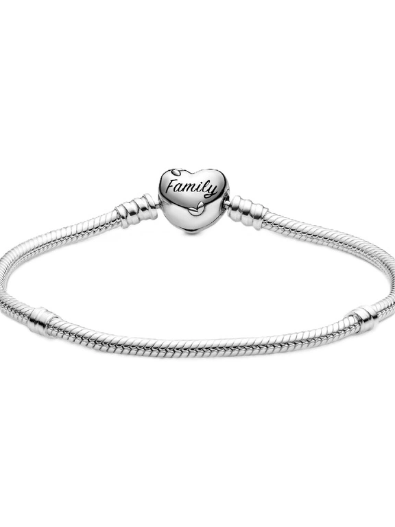 Bransoletka damska Pandora 598827C01-17 o splocie wężykowym z zapięciem w kształcie serca z drzewem rodzinnym