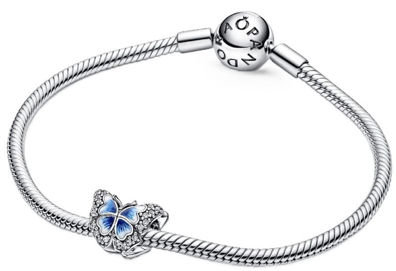 Charms Pandora Lśniący charms z błękitnym motylem 790761C01
