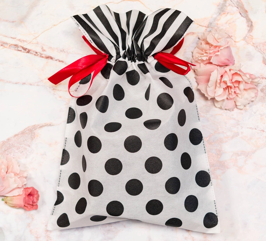 WOREK PREZENTOWY czarno-biały paski i grochy