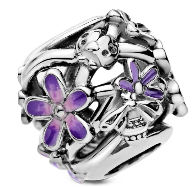 Charms Pandora 798772C02 Ażurowy Fioletowa stokrotka
