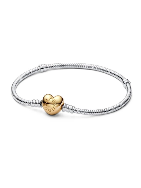 Bransoletka damska Pandora 568707C00-21 o splocie wężykowym z zapięciem w kształcie serca