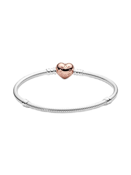 Bransoletka damska Pandora 586292CZ-21 o splocie wężykowym z zapięciem w kształcie serca pavé
