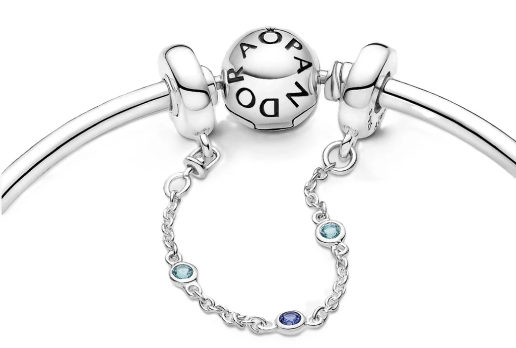 Łańcuszek zabezpieczający Pandora potrójny z niebieskim kamieniem 791688C01-05