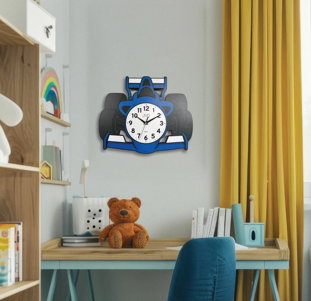 Zegar JVD HJ116.1 Niebieski samochód Dziecięcy Cichy mechanizm