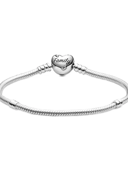 Bransoletka damska Pandora 598827C01-21 o splocie wężykowym z zapięciem w kształcie serca z drzewem rodzinnym