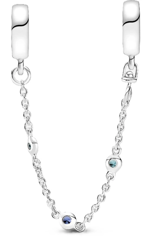Łańcuszek zabezpieczający Pandora potrójny z niebieskim kamieniem 791688C01-05