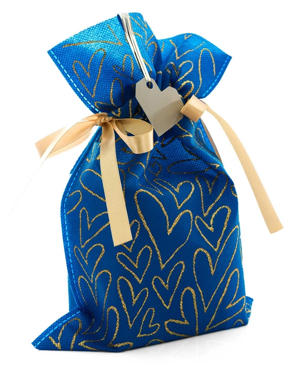 WOREK PREZENTOWY Niebieski w złote serca