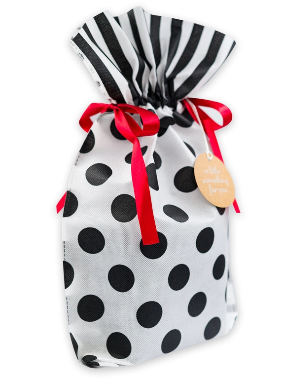 WOREK PREZENTOWY czarno-biały paski i grochy