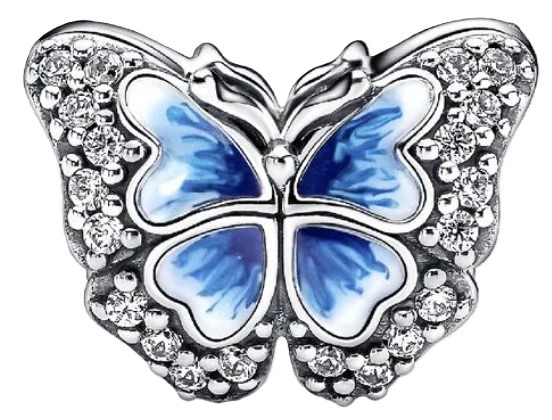 Charms Pandora Lśniący charms z błękitnym motylem 790761C01