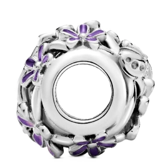 Charms Pandora 798772C02 Ażurowy Fioletowa stokrotka