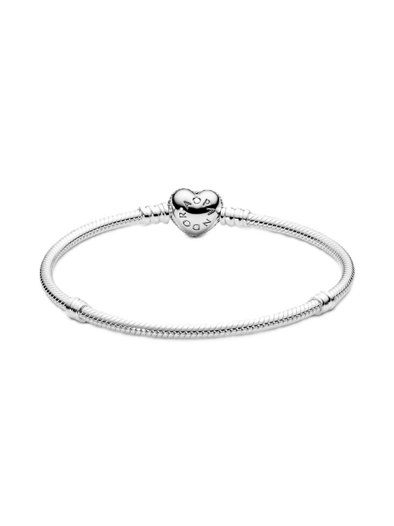 Bransoletka damska Pandora 590727CZ-17 o splocie wężykowym z lśniącym sercem