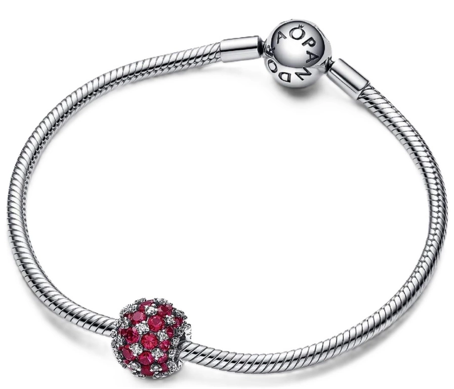 Charms Pandora okrągły wysadzany różowymi kamieniami 792630C03