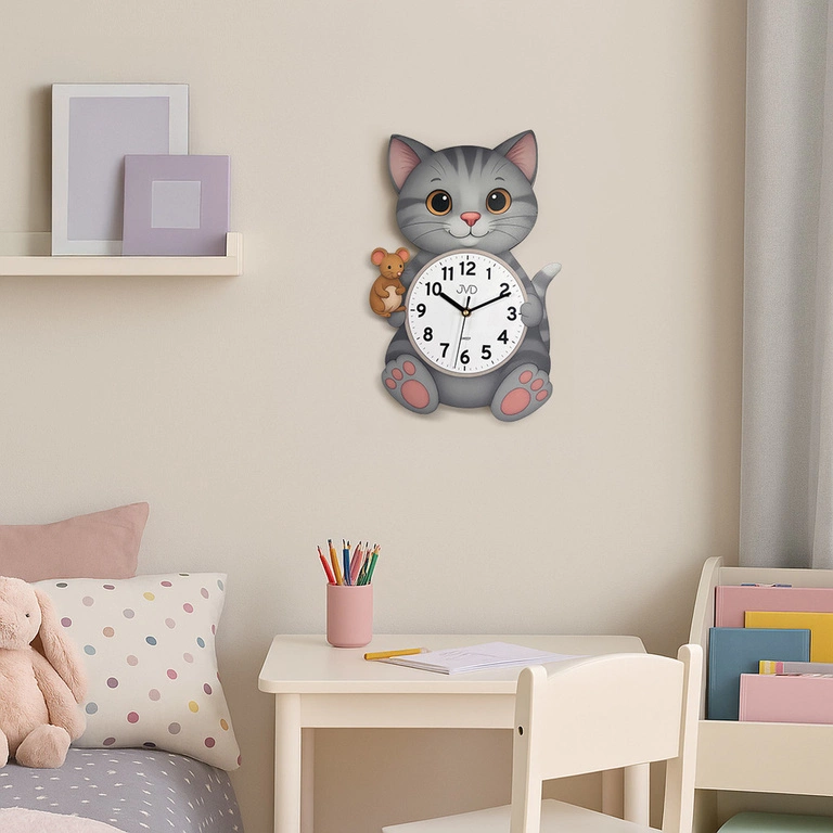 Zegar JVD HJ114 Kotek Dziecięcy Cichy mechanizm