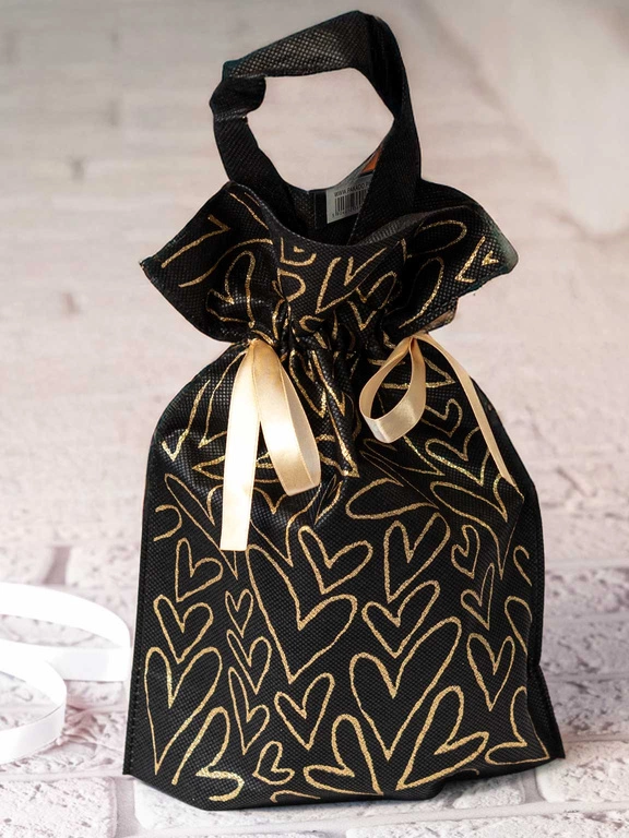 WOREK PREZENTOWY Czarny w złote serca