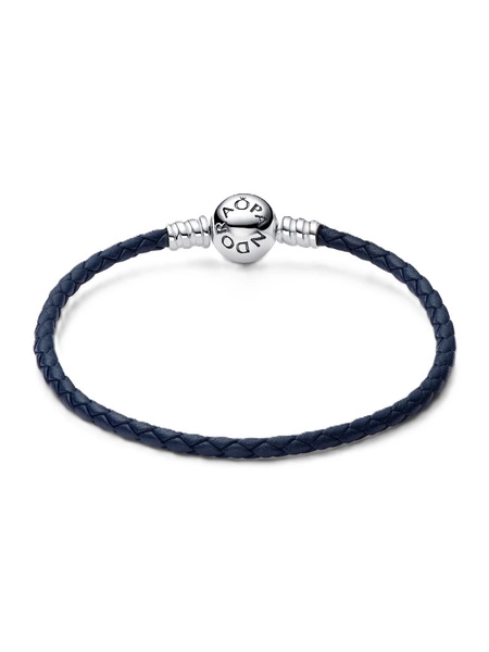 Bransoletka damska Pandora 592790C01-S1 pleciona bransoletka z granatowej skóry